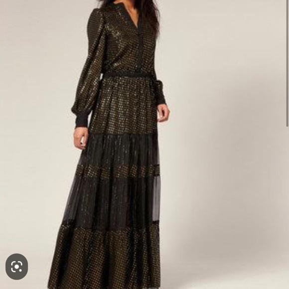 Mango | Dresses | Mango Maxi Dress Size 4 Small Black Silk With Gold  Metallic Thread | Poshmark
